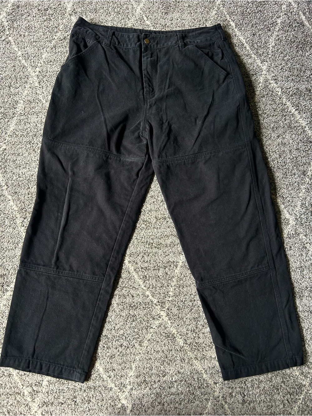Quasi Skateboards Men's Black Baggy Utility Work Jeans Pants Double Knee